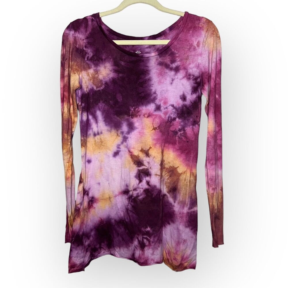 Handcrafted Custom Purple, Pink, Yellow Long Sleeve Tie Dyed Tunic Top Size M - Picture 3 of 12